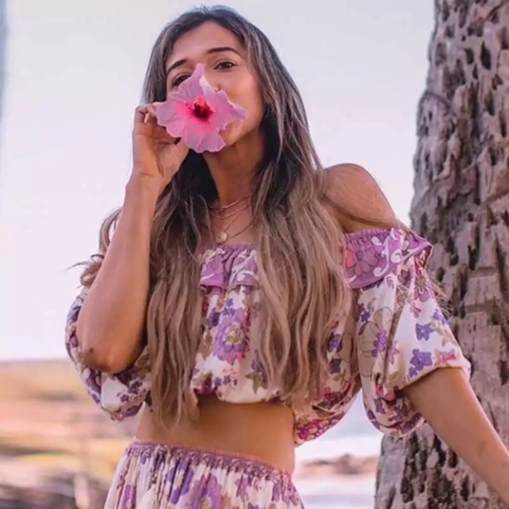 SOLD OUT Waverly Floral Gypsy Bohemian Off Shoulder Blouse & Maxi Ruffle Skirt - Picture 8 of 13